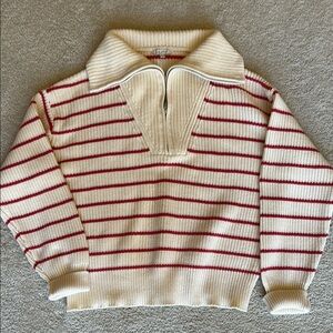 Cream and Red Striped Sweater